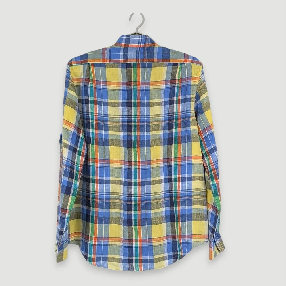 Polo Ralph Lauren Linen Button Up Shirt Mens Large Multicolor Plaid Long Sleeve - Picture 4 of 11